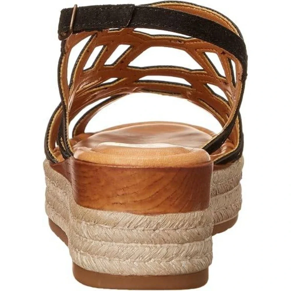 Bella Vita Italy Womens Black Suede Cage Wedge Espadrille Sandals Size 8.5 NEW